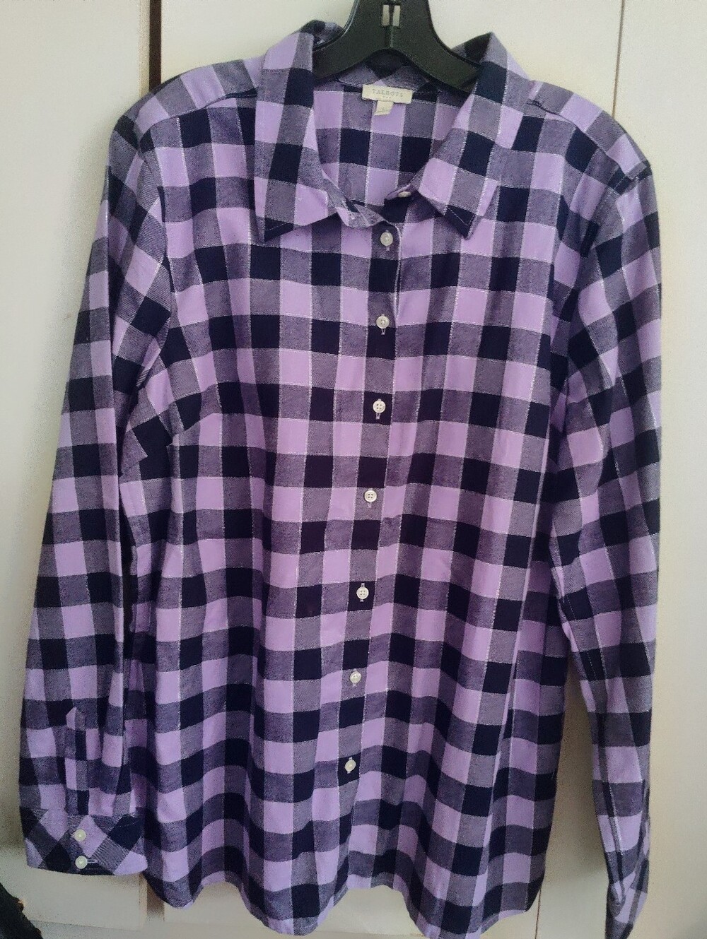 Talbots New w tags ...Purple Black Check Shirt With Glitz